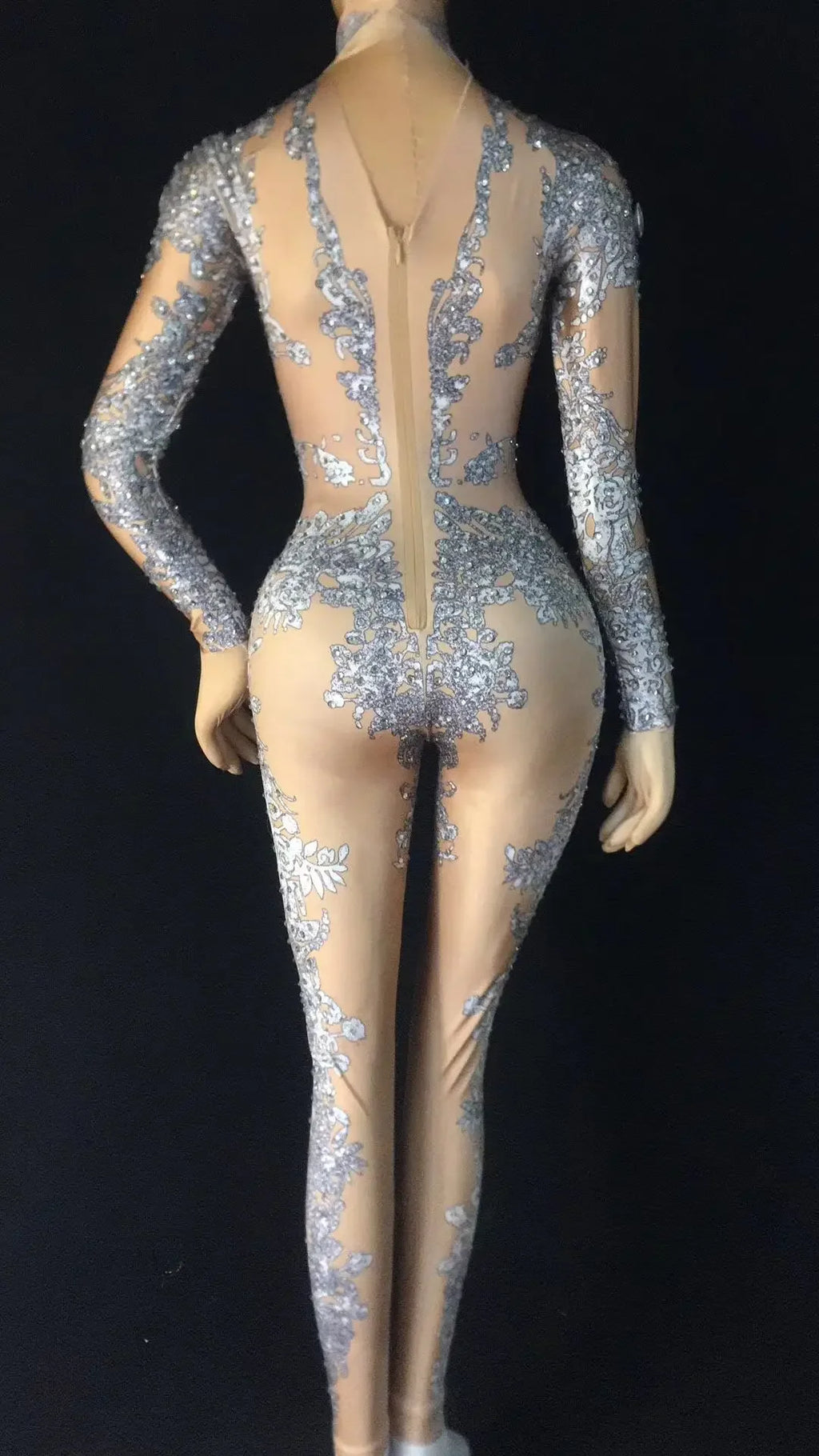 Silver Beading High Elasticity Women Jumpsuit Performance Party Celebrate Luxurious Shining Stage Drag Queen Costumes Pole Dance
