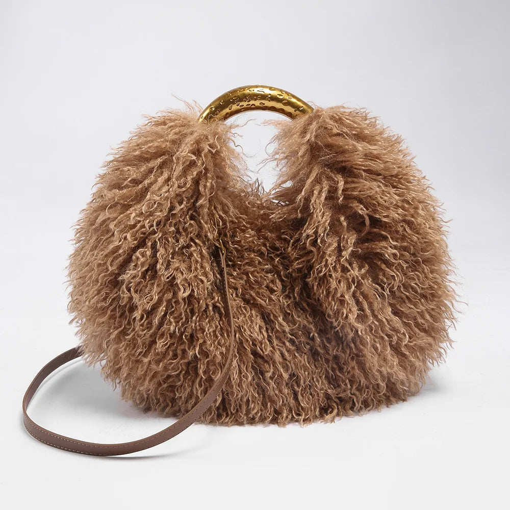 Winter Faux Wool Plush Furry Shoulder Bag