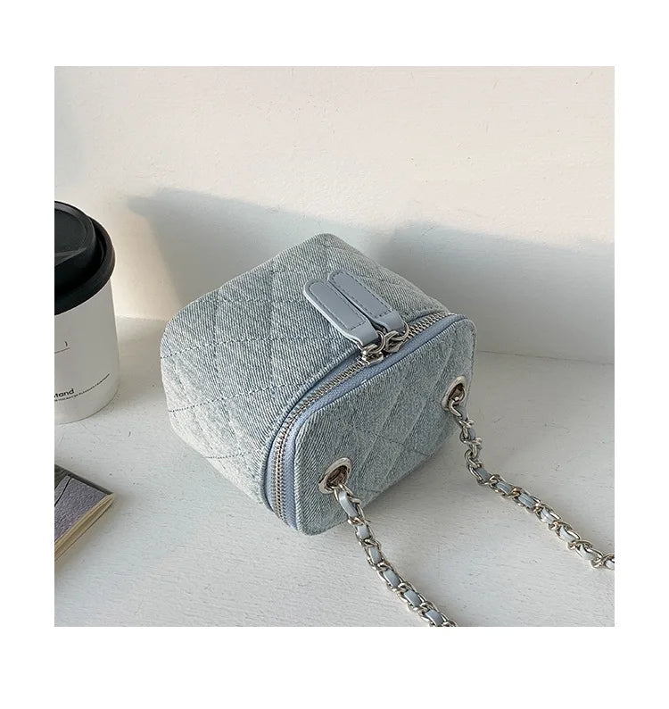 Mini Denim Chain Box Crossbody Bag