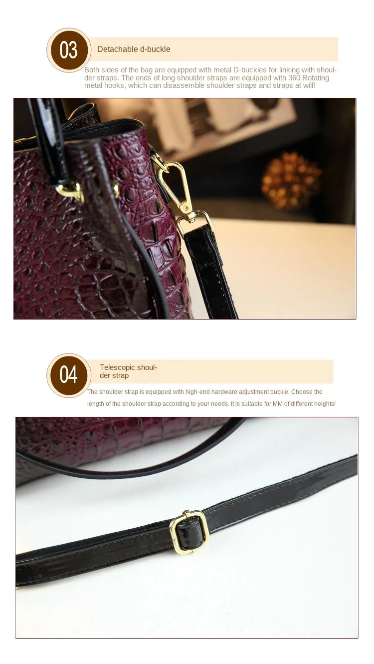 Crocodile Print Leather Tote & Shoulder Bag