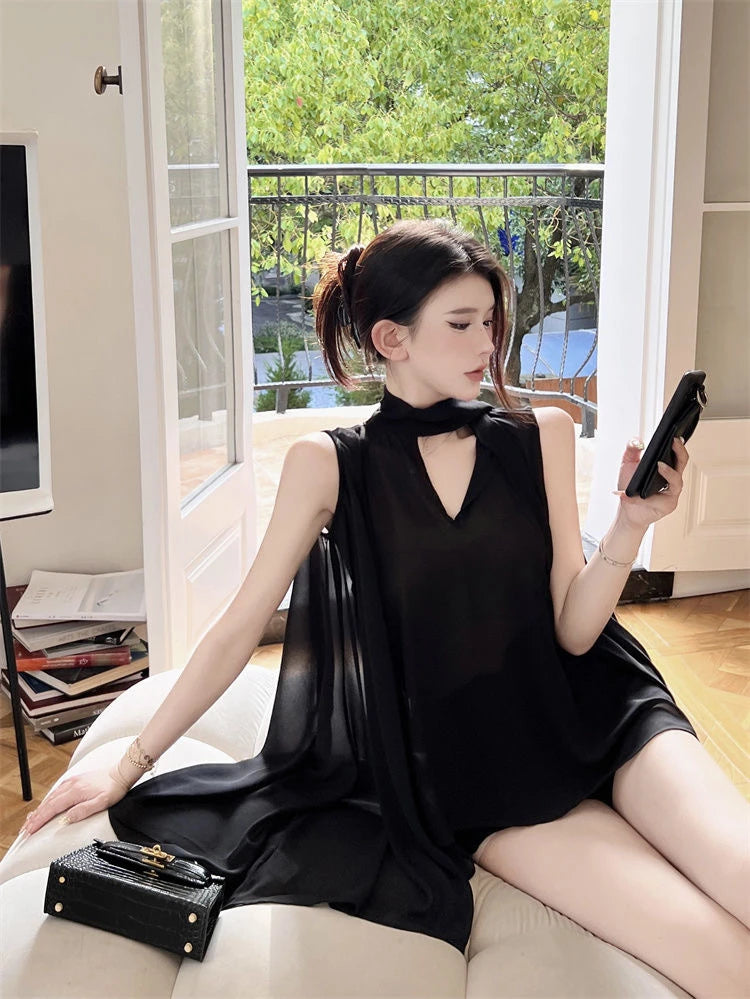 Black V-Neck Chiffon Blouse