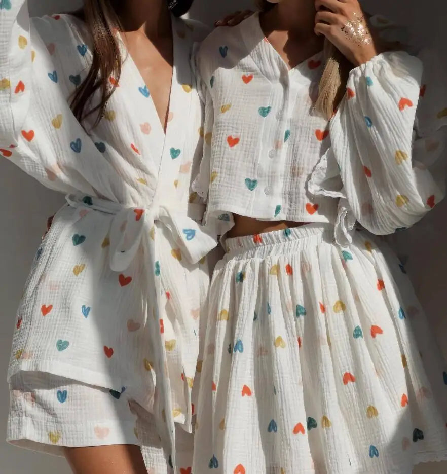 Ruffle Edge Long Sleeved Printed Shirt + Elastic Waist Short Skirt Set