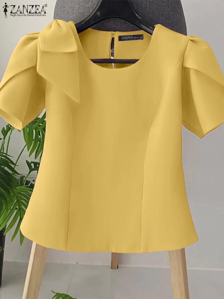Puff Sve Bow Office Tunic Blouse