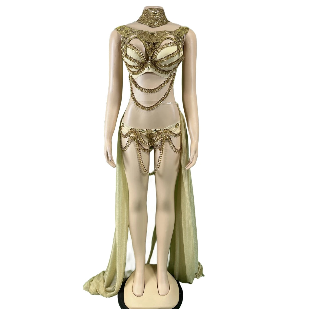 Women's Dance Bikini Set Rhinestone Crystal Mermaid Stage Wear