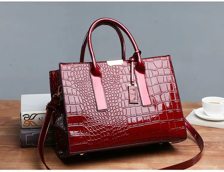 Luxury Vintage Crocodile Pattern Large Tote Bag