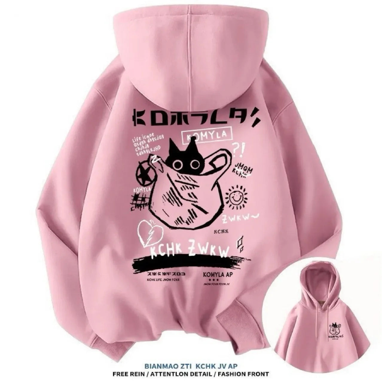 Japan Style Black Cat Hoodie Men Women Outdoor Street Casual Fashion Sport Cartoon Longsve Adult Autumn Winter Sweatshirt Top