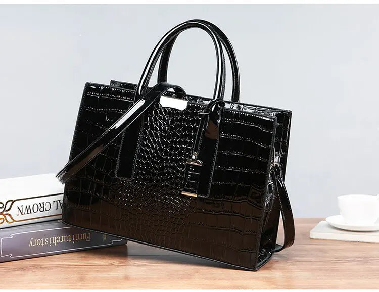 Luxury Vintage Crocodile Pattern Large Tote Bag
