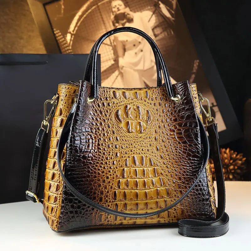 Crocodile Print Leather Tote & Shoulder Bag