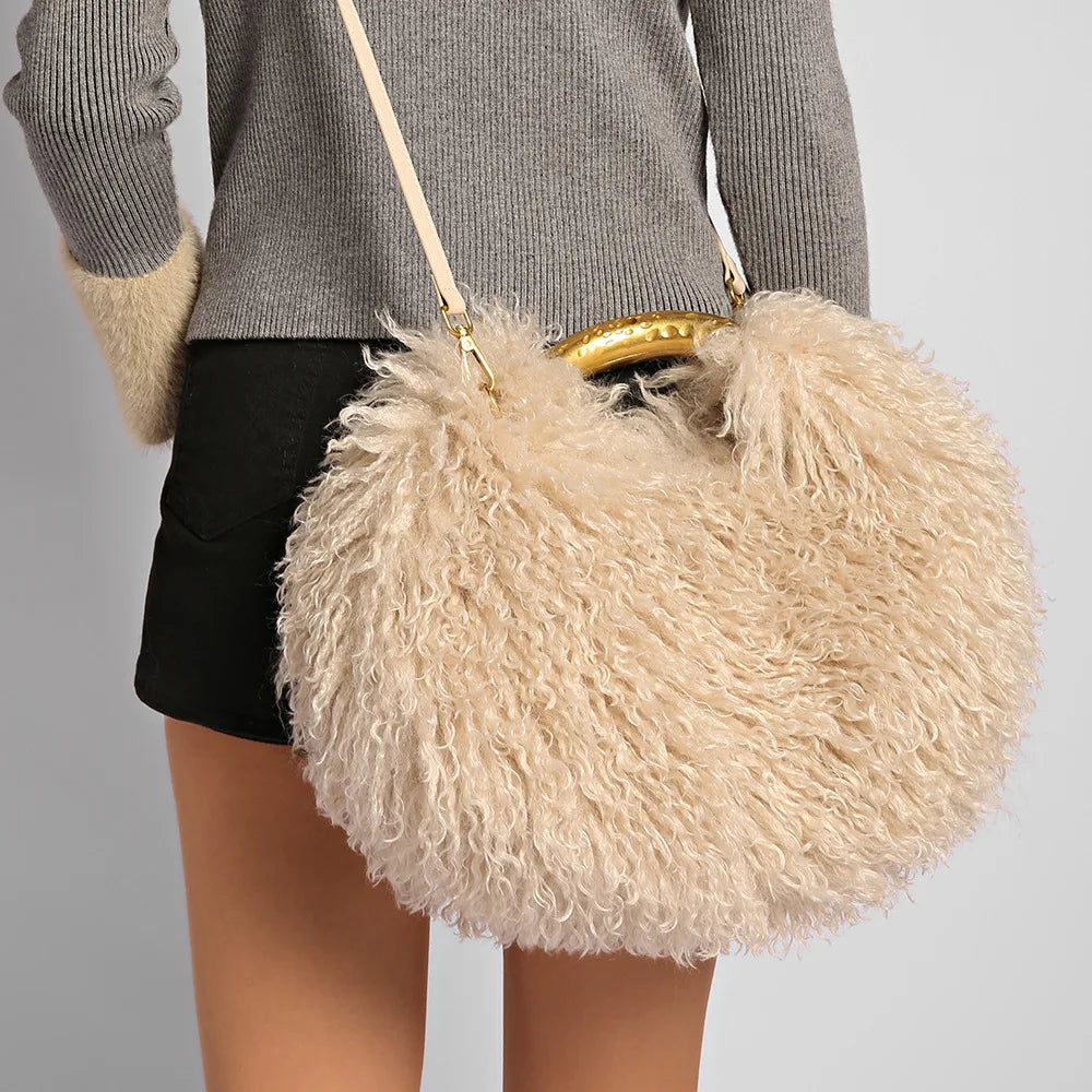 Winter Faux Wool Plush Furry Shoulder Bag