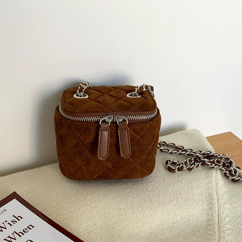 Mini Denim Chain Box Crossbody Bag