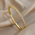 Twisted Micro Zircon Cuff Bracelet | Gold Plated Stacked Bangle for Women