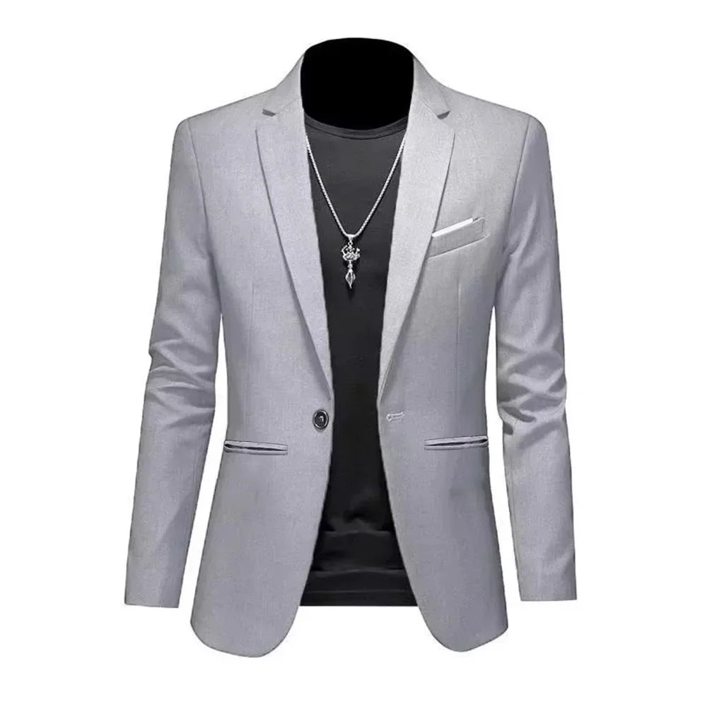 Men's Trendy Leisure Boutique Suit Jacket  Autumn Casual Business flattering Fit Non-ironing Single Button Suit Solid Formal Blouse