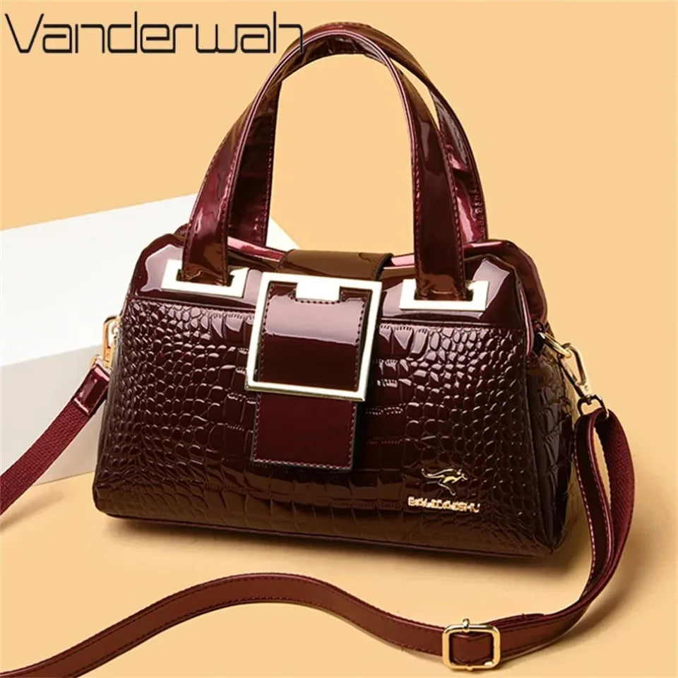 2-Layer Large Capacity Crocodile Pattern Boston Bag
