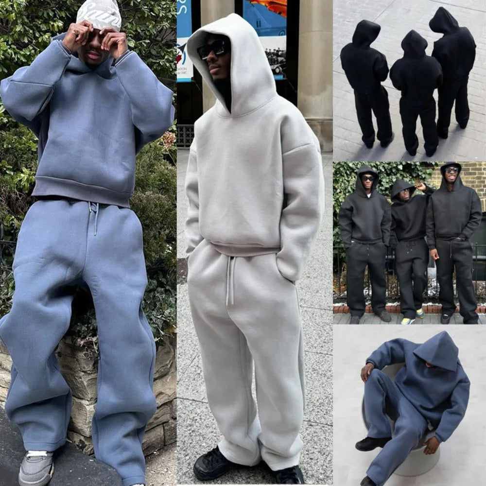 Couples Solid Color Hoodie & Sweatpants Set