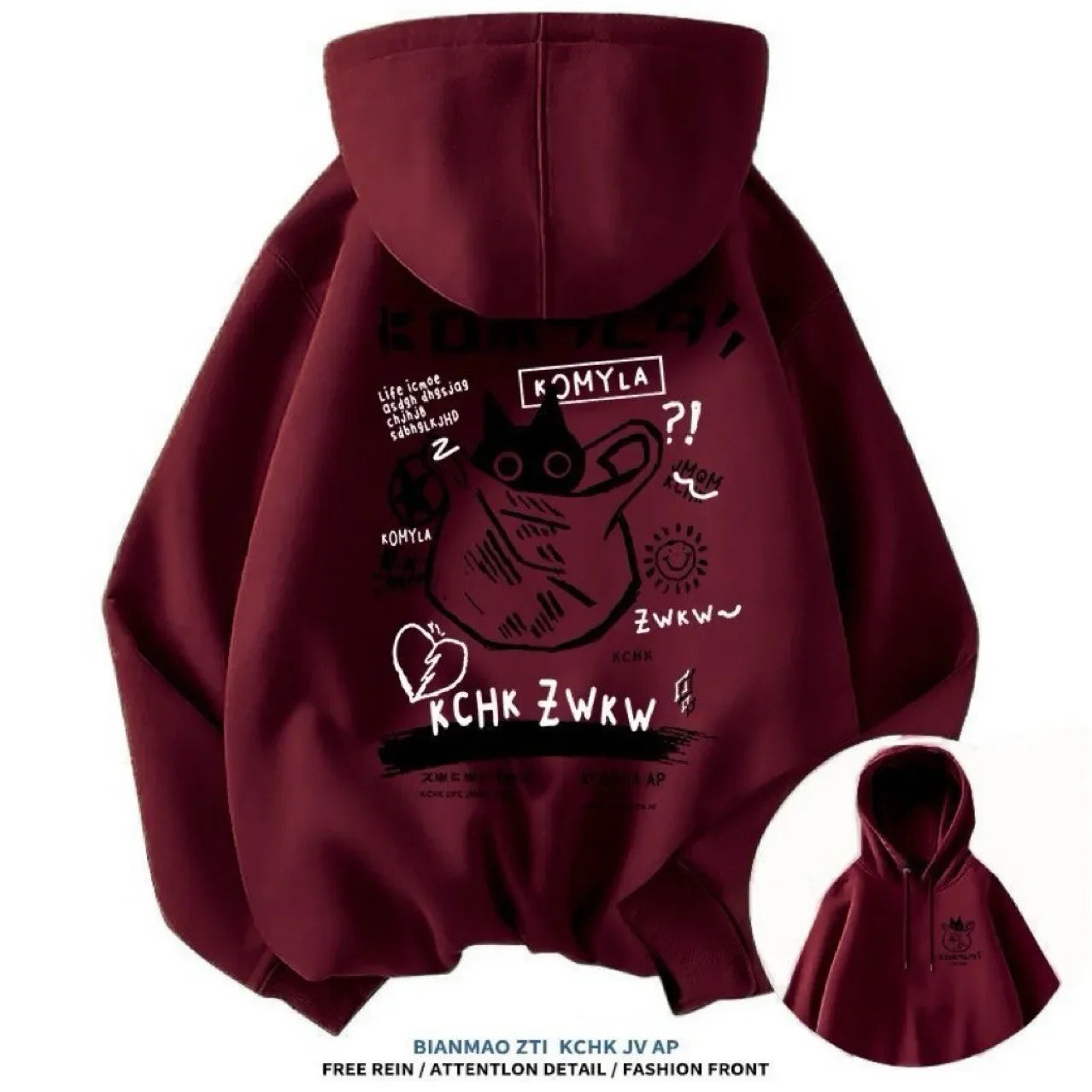 Japan Style Black Cat Hoodie Men Women Outdoor Street Casual Fashion Sport Cartoon Longsve Adult Autumn Winter Sweatshirt Top