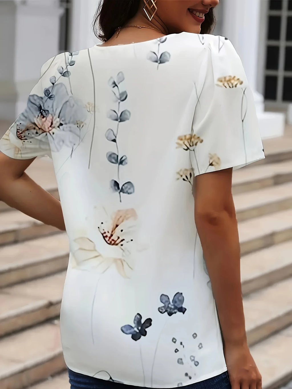 Printed Long Sve Holiday Blouse