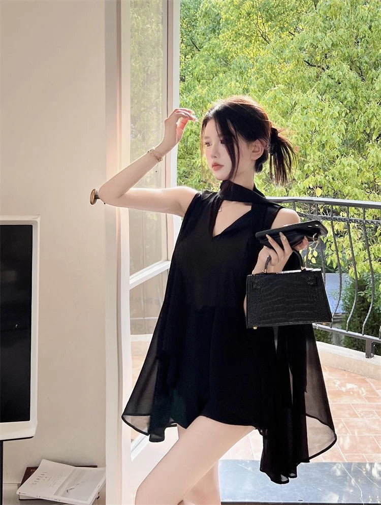 Black V-Neck Chiffon Blouse
