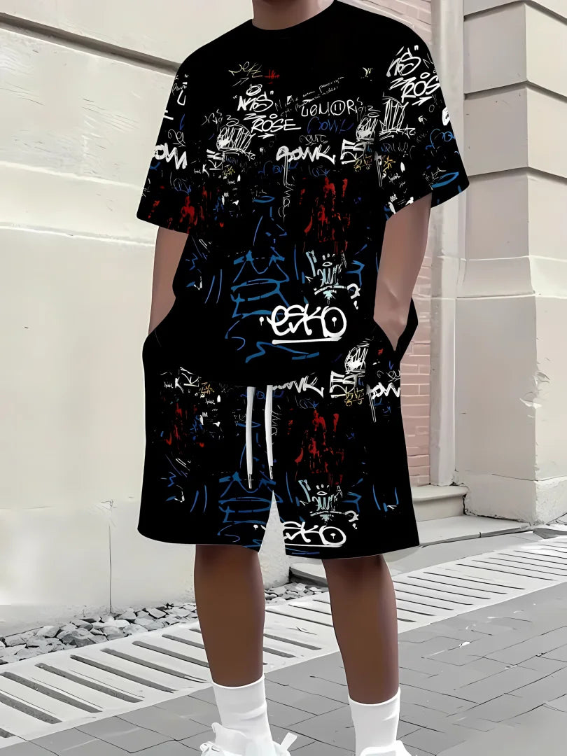 Men's 3D Print Breathable Shorts Set