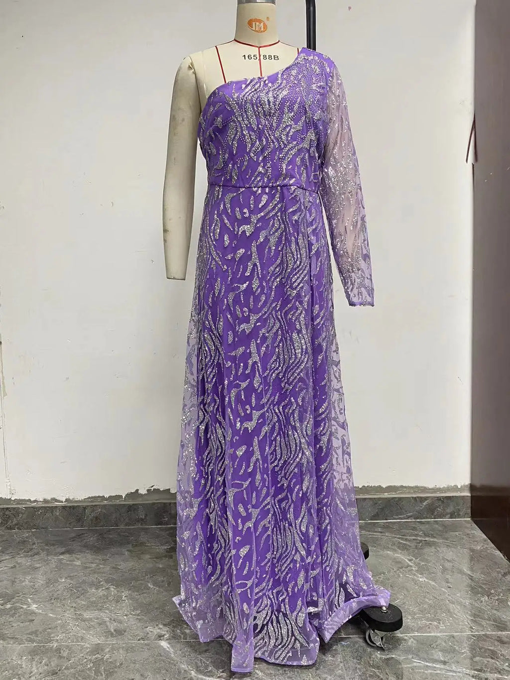 Elegant Long Sleeve Evening Gown | Gold Detail Side Slit flattering Fit Formal Dress - Nitamoje