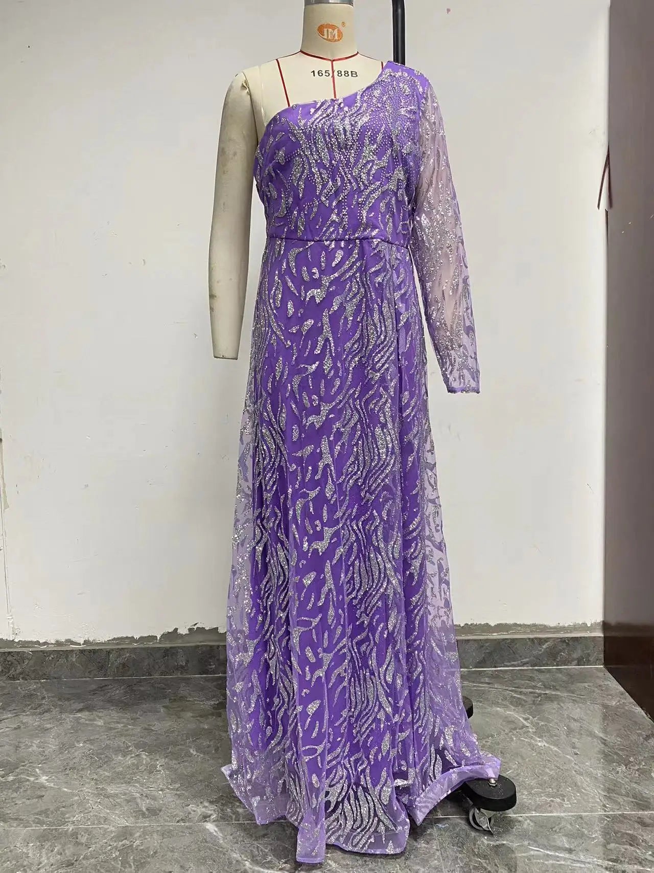 Elegant Long Sleeve Evening Gown | Gold Detail Side Slit flattering Fit Formal Dress - Nitamoje