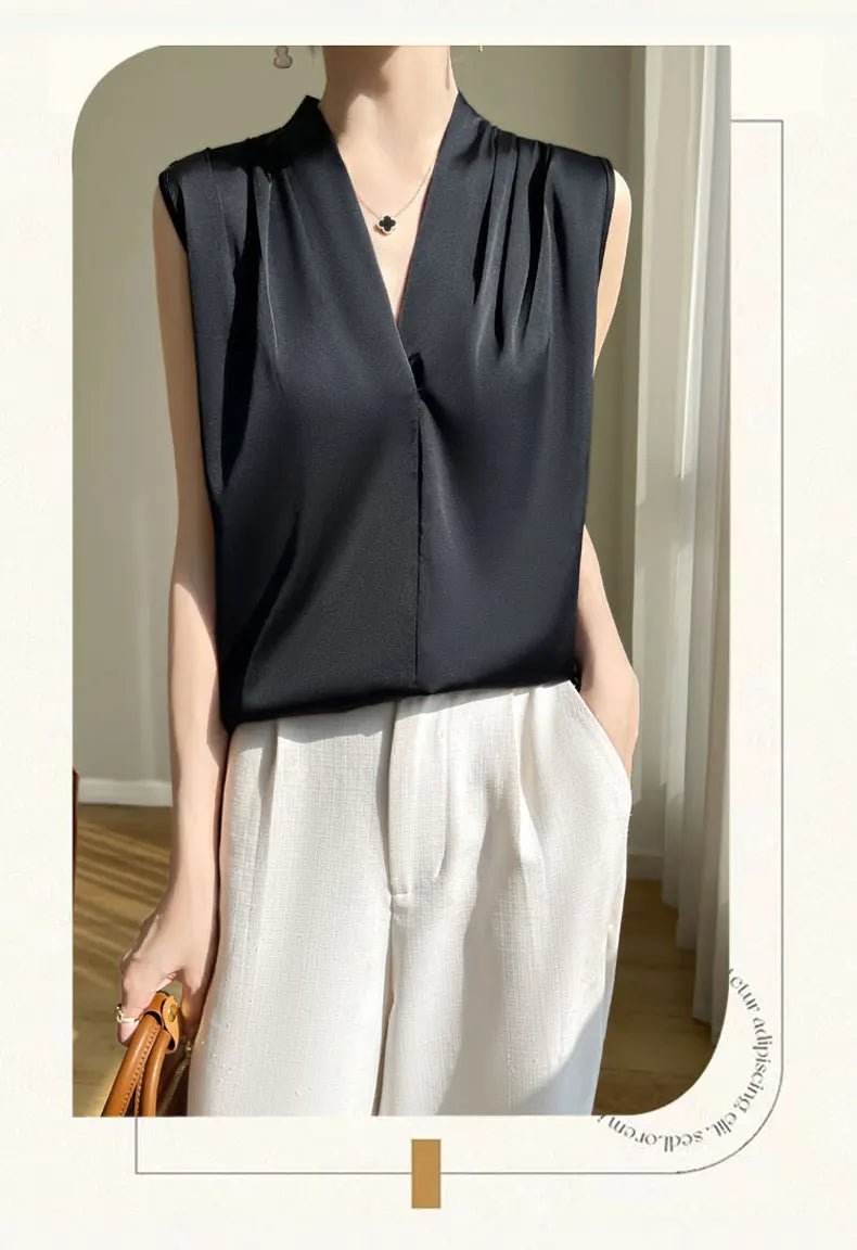 Solid Satin Sveless Office Blouse