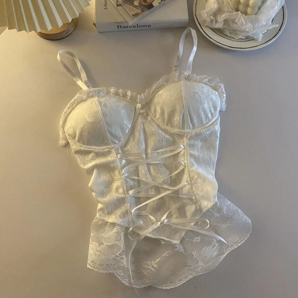 Lace Bandage Corset Sveless Crop Top