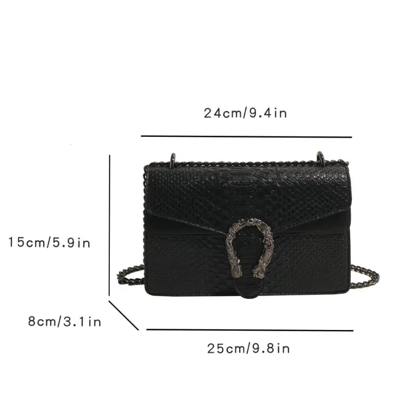Retro Snake Pattern Chain Crossbody Bag