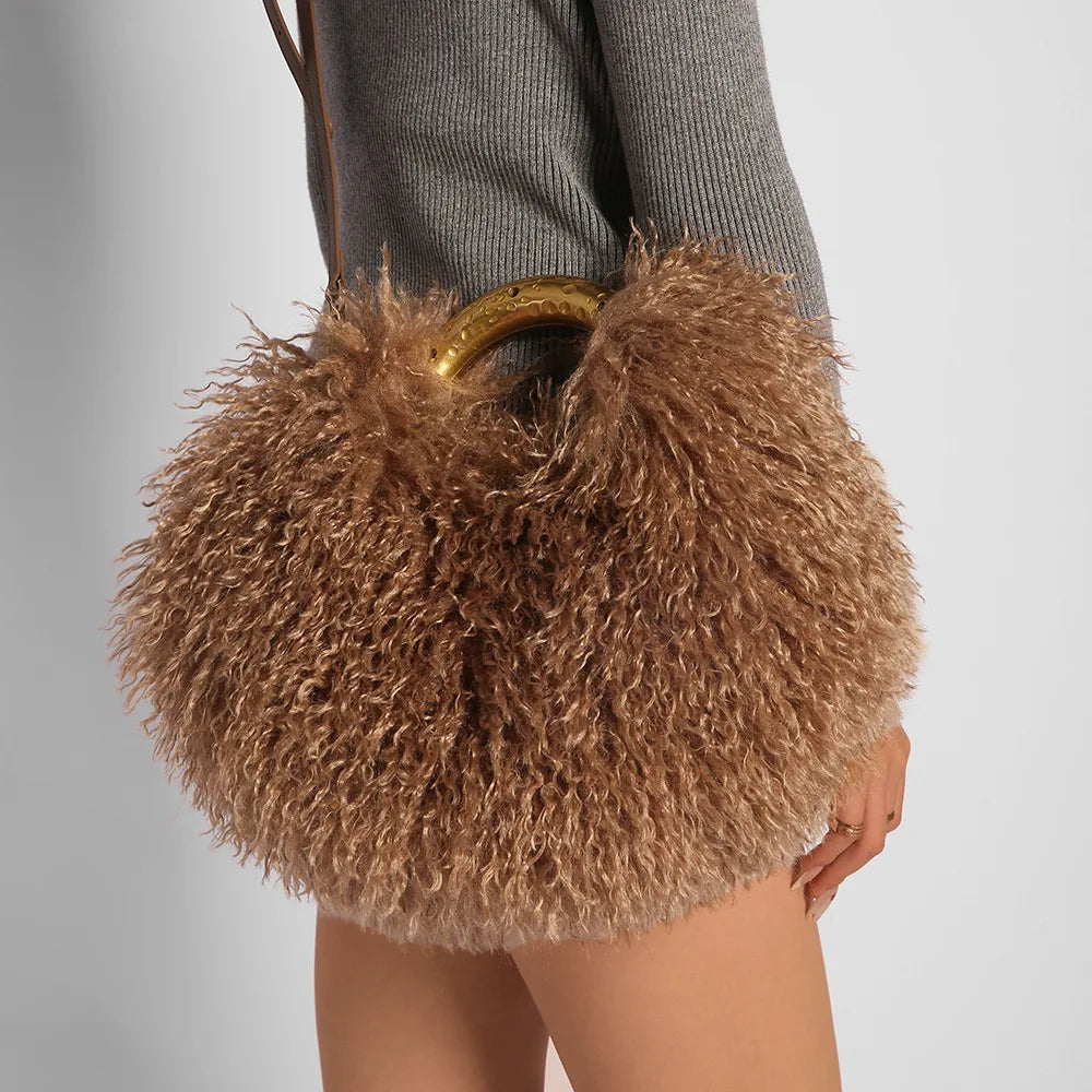 Winter Faux Wool Plush Furry Shoulder Bag