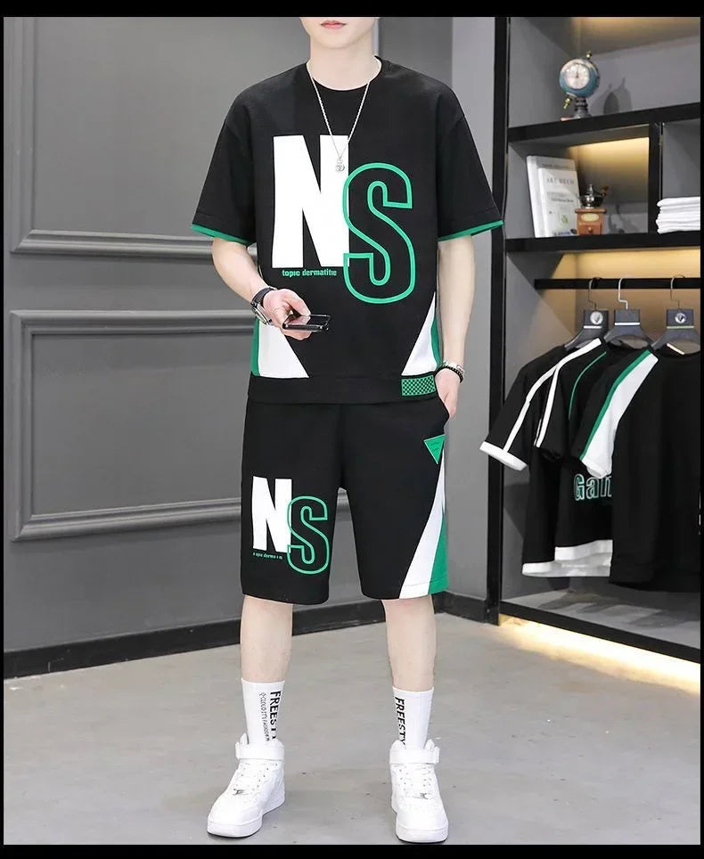 Men Summer Tracksuit Short T-Shirt +Shorts Set Sports Fashion Outfit Casual Sets Oversized Male Clothing Streetwear Suit for Men