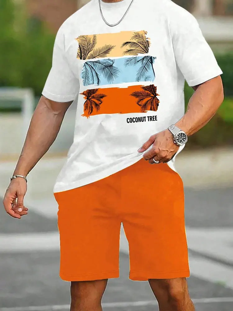 Men's Gradient Print Short Sleeve & Shorts Summer Set
