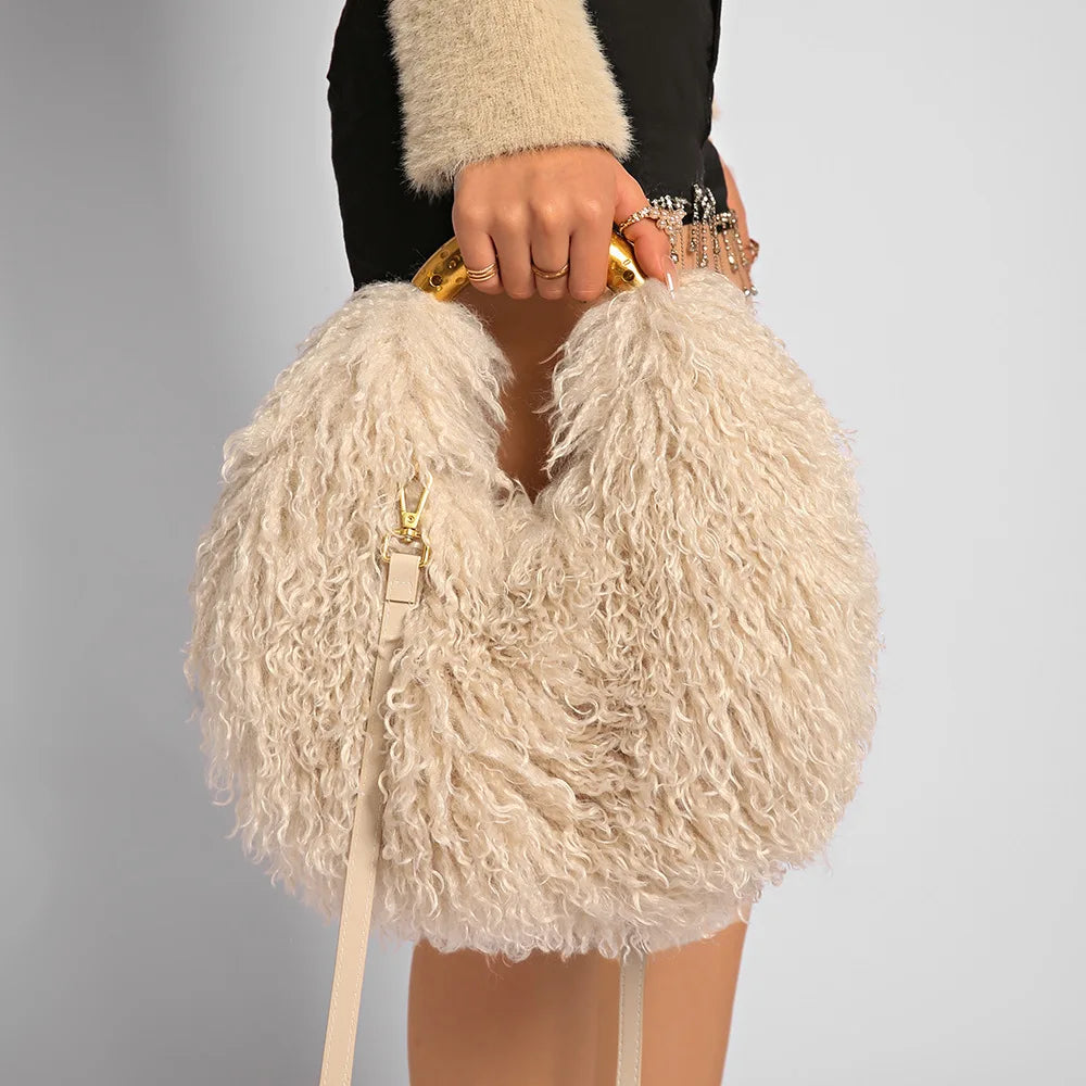 Winter Faux Wool Plush Furry Shoulder Bag