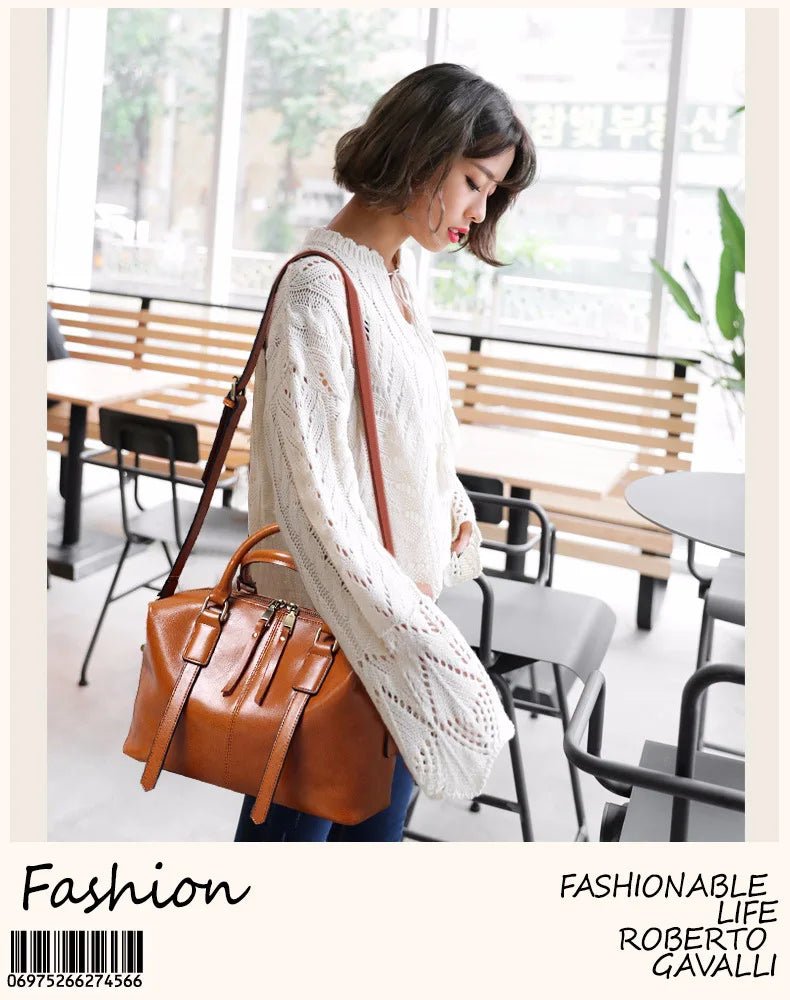 100% Genuine Leather Large Crossbody Shopping Tote - Nitamoje