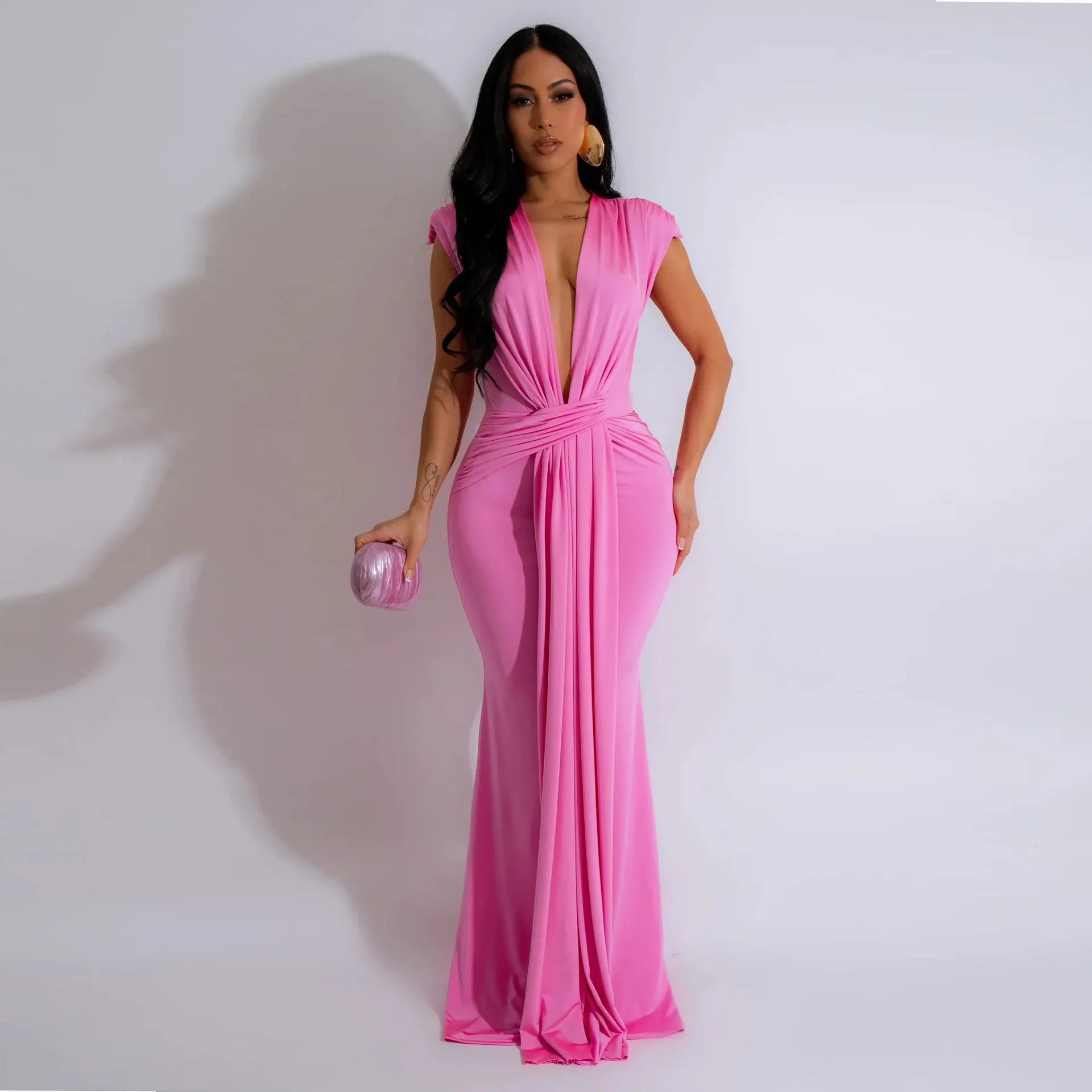 Dress Women Long Dresses Deep V Neck Sleeveless Solid flattering Fit Tight Waist elegant Elegant Splice Hip Wrap Temperament Vestidos