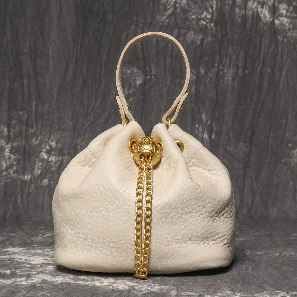 Genuine Leather Chain Bucket Bag