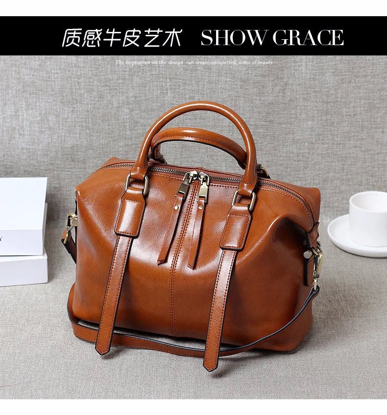 100% Genuine Leather Large Crossbody Shopping Tote - Nitamoje