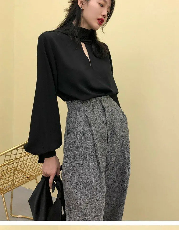 V-Neck Lace-Up Korean Office Blouse