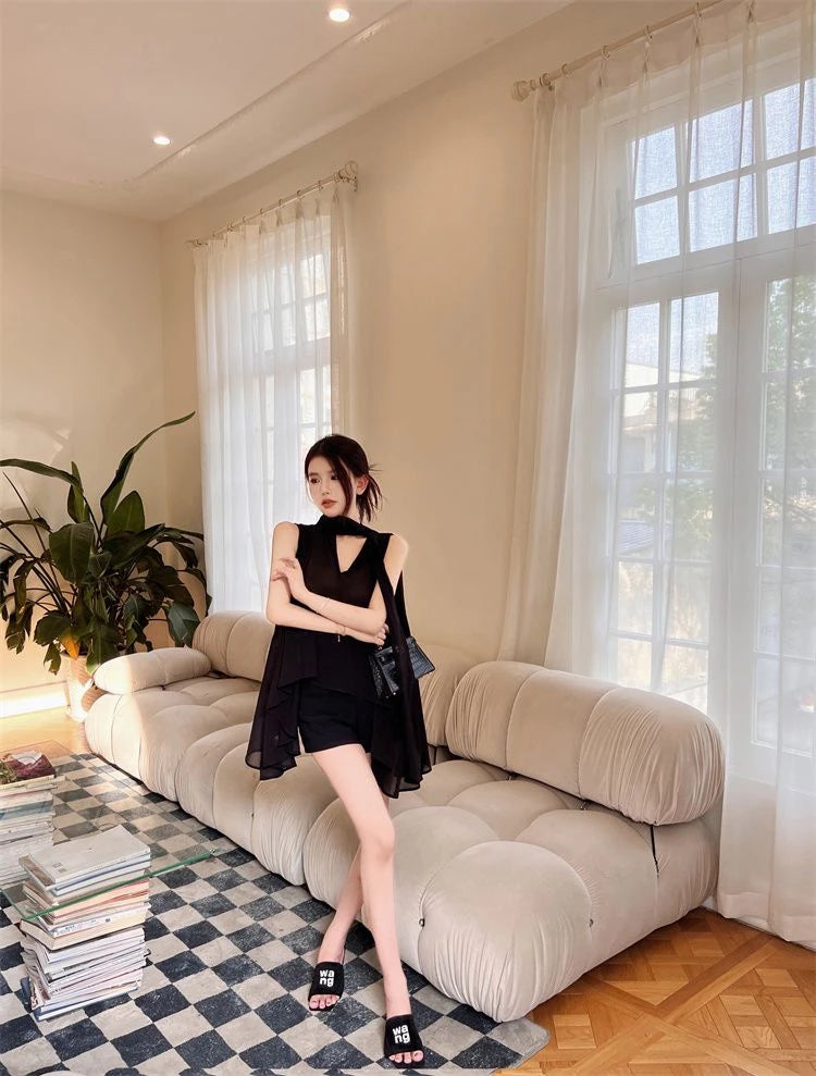 Black V-Neck Chiffon Blouse