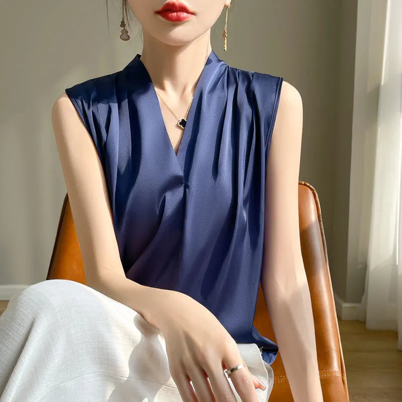 Solid Satin Sveless Office Blouse