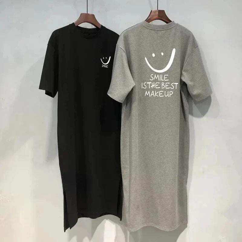 Women's Summer Short Sleeve T-shirt Dress | Loose Mid-Length Over Knee Dress