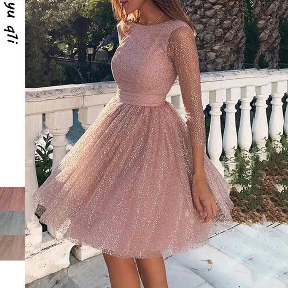 Elegant Long Sleeve Evening Gown | Gold Detail Side Slit flattering Fit Formal Dress - Nitamoje