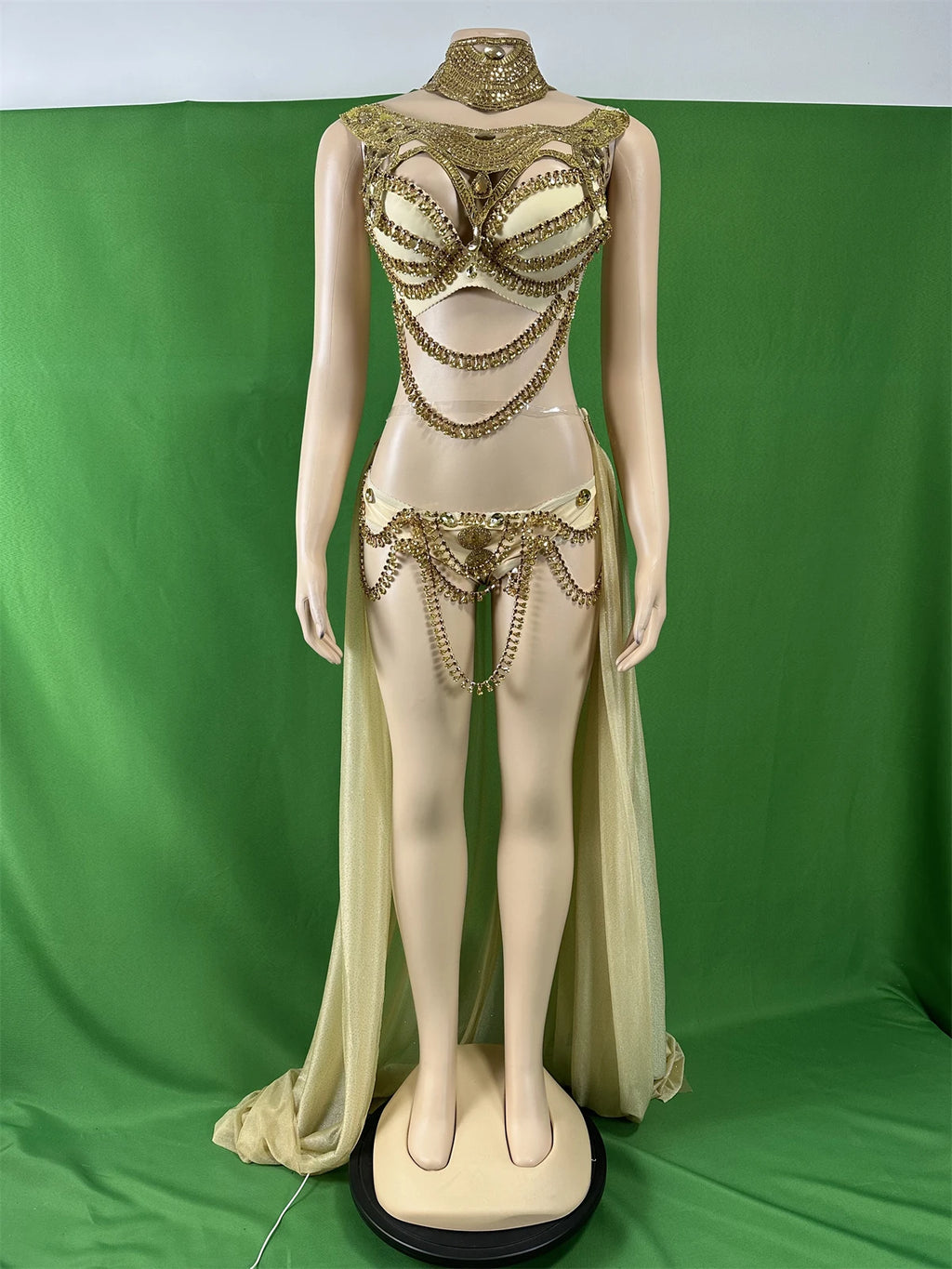 Women's Dance Bikini Set Rhinestone Crystal Mermaid Stage Wear