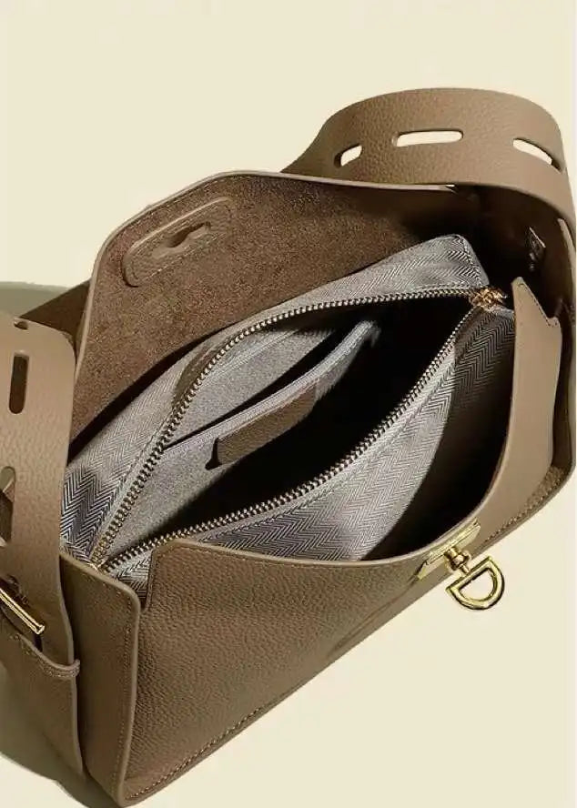 Niche Luxury Cowhide Wide Strap Large Capacity Shoulder Bag