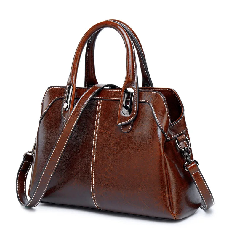 Oil Wax Cowhide Genuine Leather Shoulder Bag
