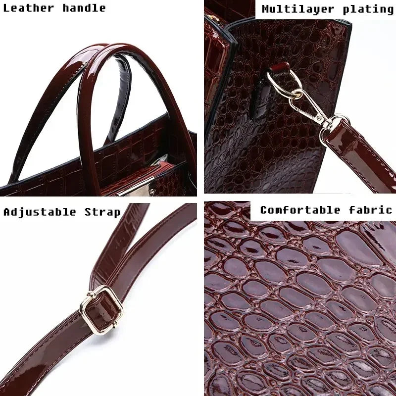 Luxury Vintage Crocodile Pattern Large Tote Bag