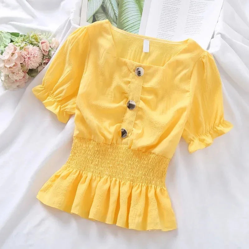 Vintage Puff Sve Corset Chiffon Blouse