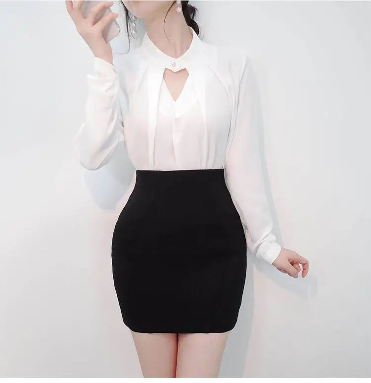 Solid Blouses Women Chiffon Shirts Long Sve flattering Hollow chic All-match Basic Spring Summer Tops Thin Chic Elegant Female Ins
