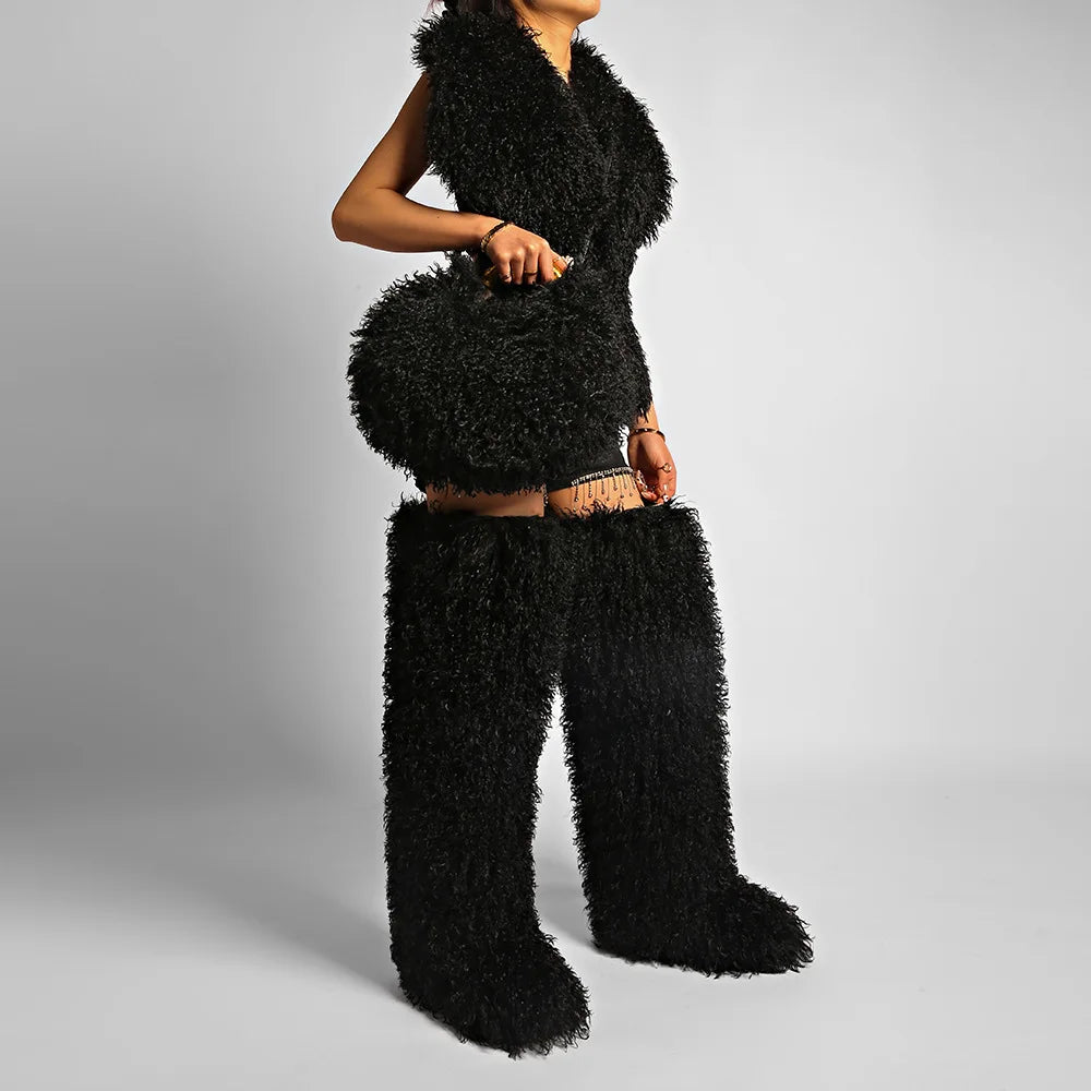 Winter Faux Wool Plush Furry Shoulder Bag