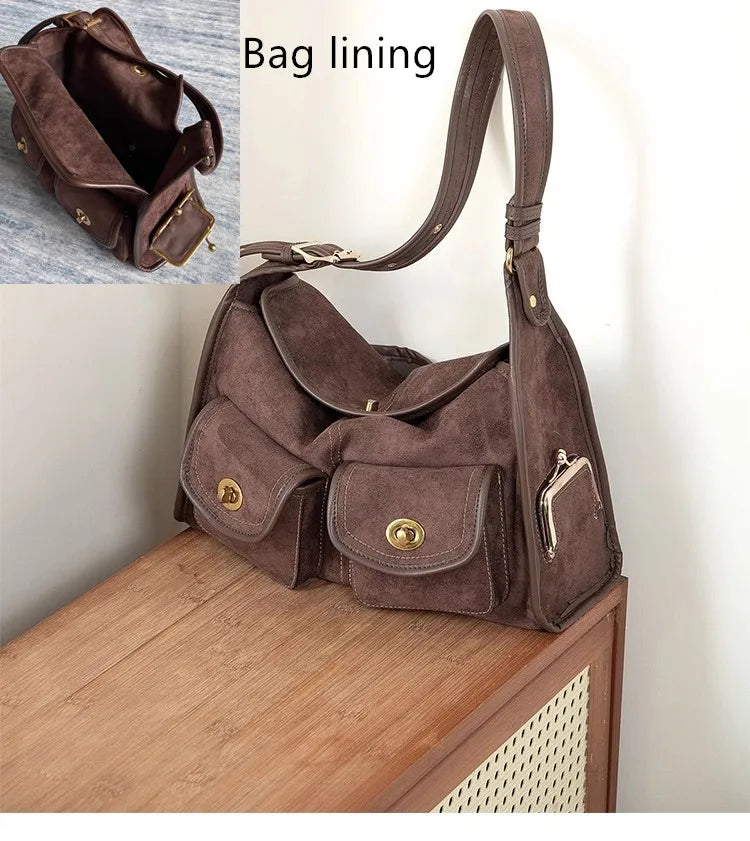 Women's Vintage Suede Pillow Crossbody Shoulder Bag