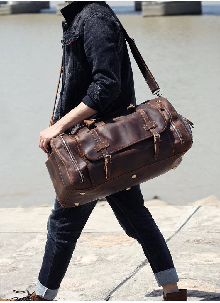 Vintage Crazy Horse Leather Duffle Bag