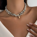 Retro Pearl Bead Bracelet | Multi-Layer Heart Pendant Elastic Bracelet for Women